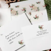 Simple Watercolor Winter Flowers White Holiday Envelope