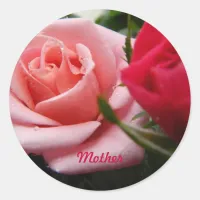 Mothers Day Pink and Red Rose Classic Round Sticker