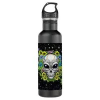 Extraterrestrial Alien Skulls and Flowers  Stainless Steel Water Bottle