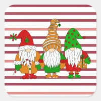 Three cute Christmas Gnomes Festive Holiday  Square Sticker