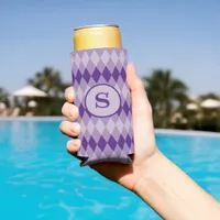 Can Cooler -Argyle Pattern in Purple with Monogram