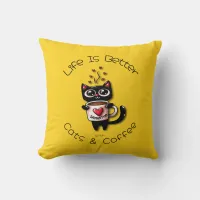 Life is Better with Cats and Coffee Cat Hearts Throw Pillow