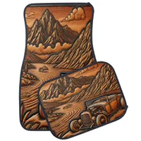 Leather-Style Hot Rod in Mountains Car Floor Mat