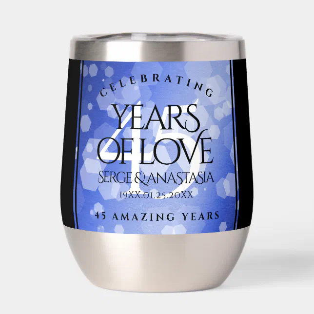 Elegant 45th Sapphire Wedding Anniversary Thermal Wine Tumbler