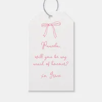 Chic Pink Coquette Bow Maid of Honour Proposal Gift Tags