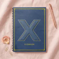 Blue Denim Stitched Patch Monogram Letter X Notebook