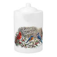 Season's Tweetings Colorful Birds on Snowy Holly Teapot