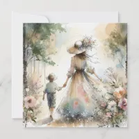 Woman and Child in Flower Garden Mother's Day Card