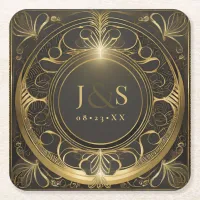 Glam Art Deco Wedding V2 ID1033 Square Paper Coaster