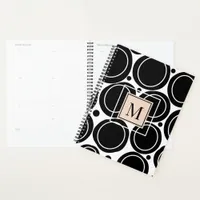 Modern Abstract Black White Blush Pink Monogram  Planner