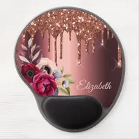 Bronze glitter drip copper flowers name gel mouse pad