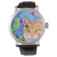 Cute Watercolor Orange Cat Watch