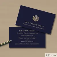 Navy Blue Gold Geometric Logo Business Card