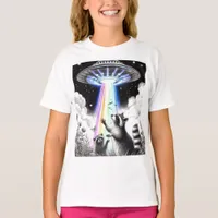 Two Raccoons and Rainbow UFO in wildflower meadow T-Shirt