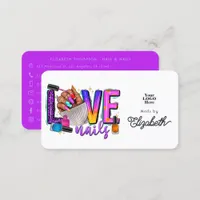 Colorful "Love Nails" Slogan Chic Nail Salon Business Card