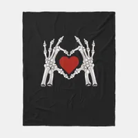 Skeleton Hands Form A Heart With Red Heart Bright  Fleece Blanket