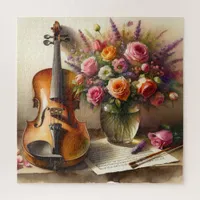 Violin, Sheet Music and a Vase of Flowers  Jigsaw Puzzle