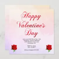 Happy Valentine's Day Pastel Red Roses Party SQ Invitation