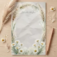 Watercolor Pampas Grass and White Daisy Botanical Stationery