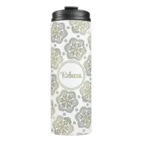 Retro Silver Gold Flower Pattern Thermal Tumbler