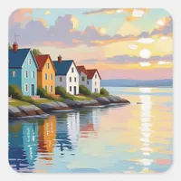 Coastal Themed | Beach Homes on the Bay   Square Sticker