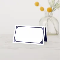 Navy Blue Greek Key Border Wedding Place Card