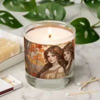 Fall Blessings Mucha style girls and Autumn leaves Scented Candle