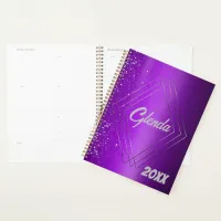 Modern Purple Brushed Metal with Silver Monogram | Planner