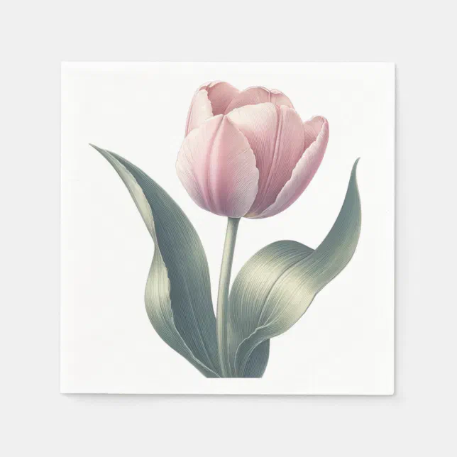 Elegant Pink Tulip Watercolor Flower Cocktail  Napkins