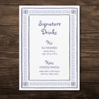 Blue Quirky Hand Drawn Wedding Signature Drinks  Menu