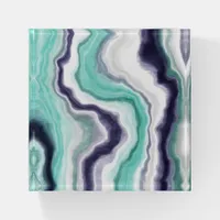 Turquoise, Dark Blue and White Marble Agate Swirls Paperweight