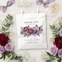 Moody Purple Burgundy Watercolor Floral Wedding Favor Bag