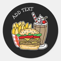 Cheeseburger, Milkshake and Fries  Classic Round Sticker