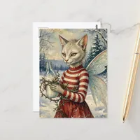 Festive Retro Vampire Cat Fairy With Milk Postcard
