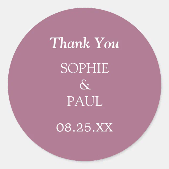 Elegant Mauve Wedding Thank You Sticker