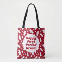 First Period Party Dark Red Tampon Pad Tote Bag