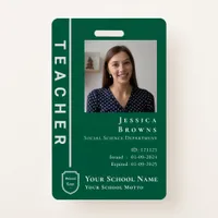 Modern Student/Teacher Green Photo School Logo Badge