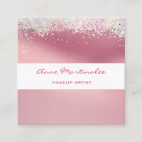 Pink Holographic Glitter Square Business Card