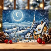 Moonlit Winter Wonderland Snowy Christmas Village Holiday Card