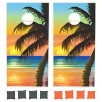 Blue and Orange Sunset Tropical  Cornhole Set