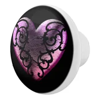 Filigree Goth Pink Heart Ceramic Knob