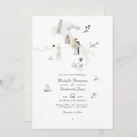 Watercolor Italian QR Code Destination Wedding Invitation