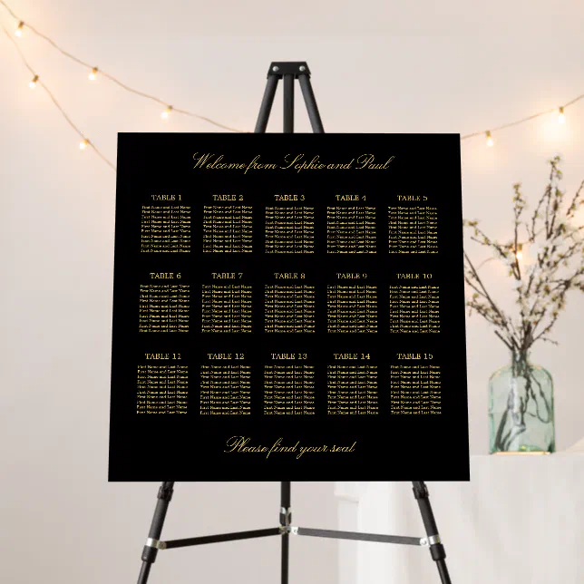 Black Golden Beige 15 Table Seating Chart Foam Board