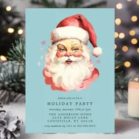 Blue Vintage Retro Santa Claus Christmas Party Invitation