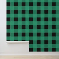 Green Black Buffalo Plaid Check Rustic Patterned Wallpaper