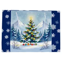 Watercolor Christmas Tree in the Mountains  Photo Large Gift Bag