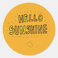 Hello sunshine happy summer yellow pretty fun classic round sticker