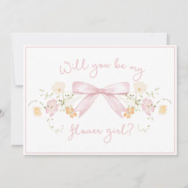 Chic Flower Girl Proposal with Bow Cute Girly Pink Card