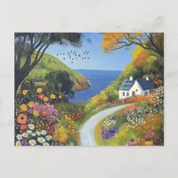 Change of Address Seaside Cottage and Flowers Postcard