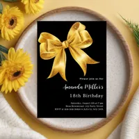 Black gold bow birthday invitation